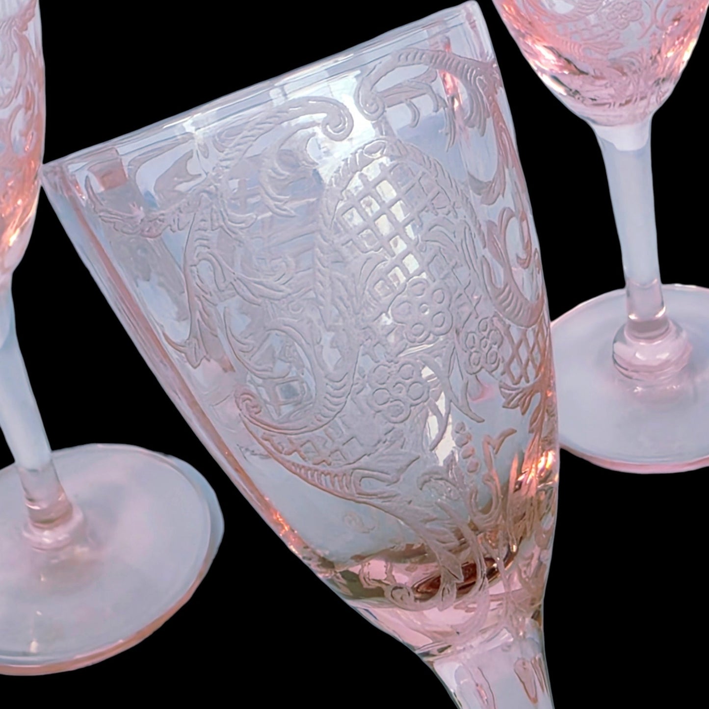 Rare 1929 Cambridge Glass Etched Pink Cordials Etch 740 Stem 3050 Set of 5