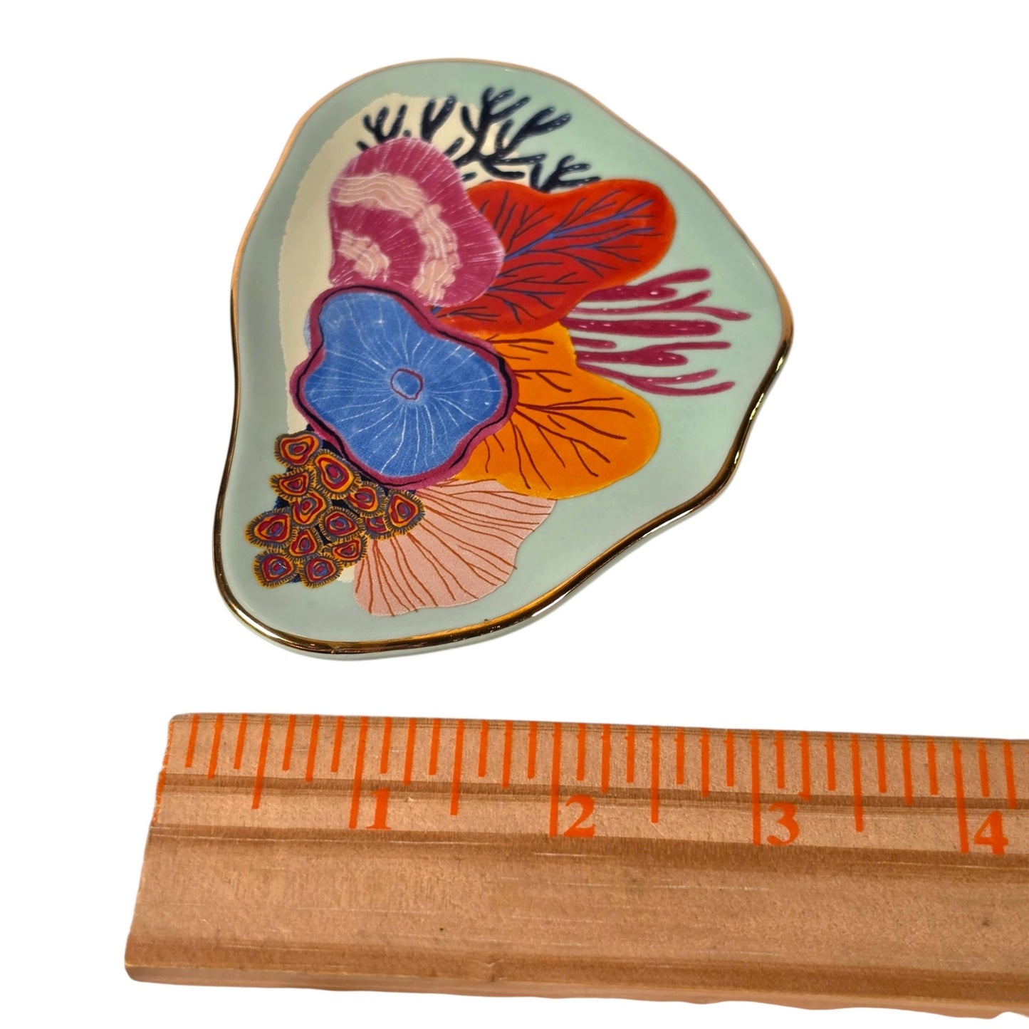 Danica Studio Neptune Trinket Tray Mint Green Ceramic Coral Gold Trim Dish