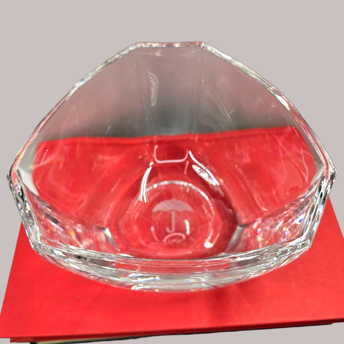 Tiffany & Co Travelers Umbrella Etched Crystal Display Bowl Elegant 6.5" Classic Heavy