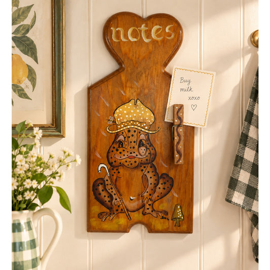Vintage Wooden Frog Note Holder Wall Plaque Hand Painted Folk Art 11.25"