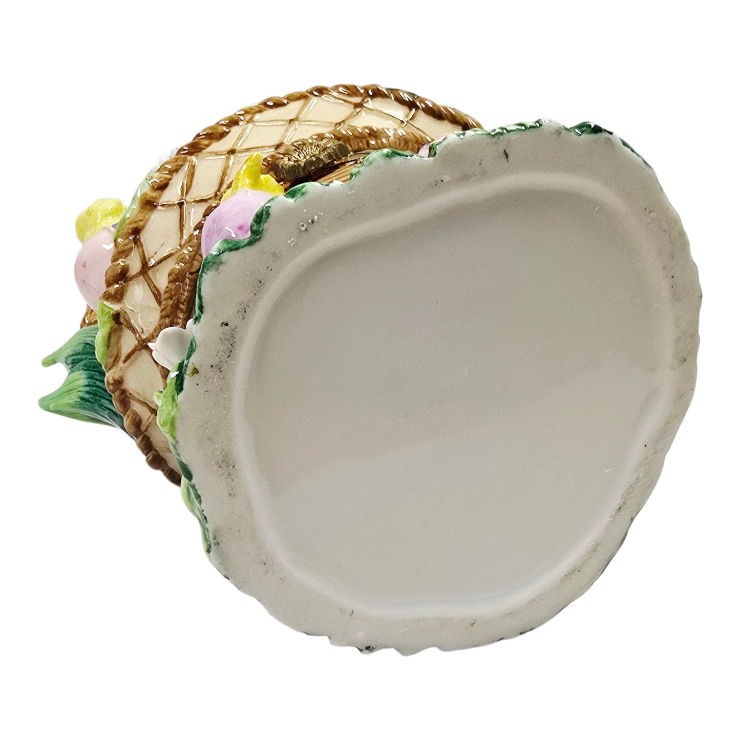 Large Hinged Ceramic Easter Basket Trinket Box Floral Chicks & Eggs Spring Decor