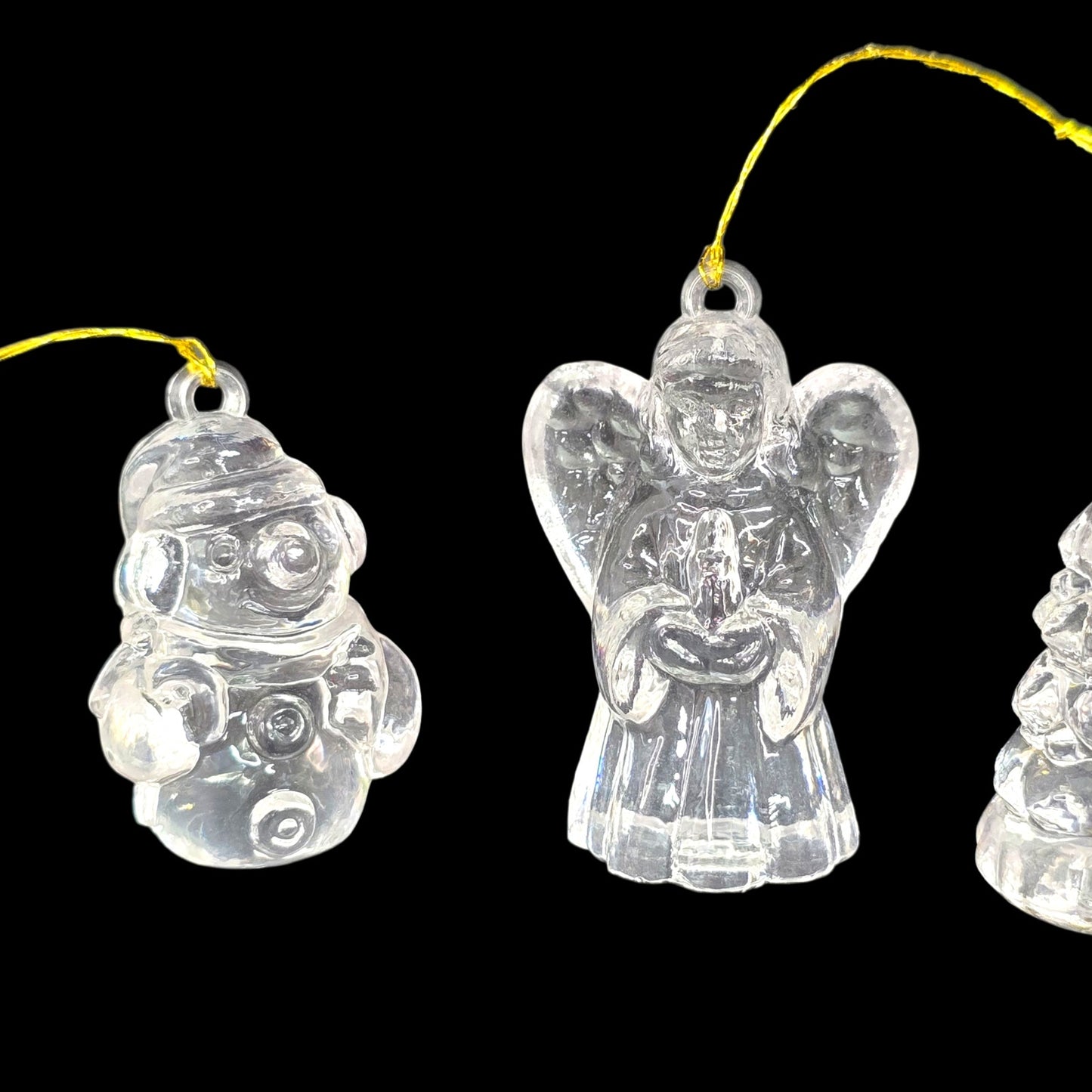Set of 6  Vintage Miniature Clear Acrylic Christmas Ornaments
