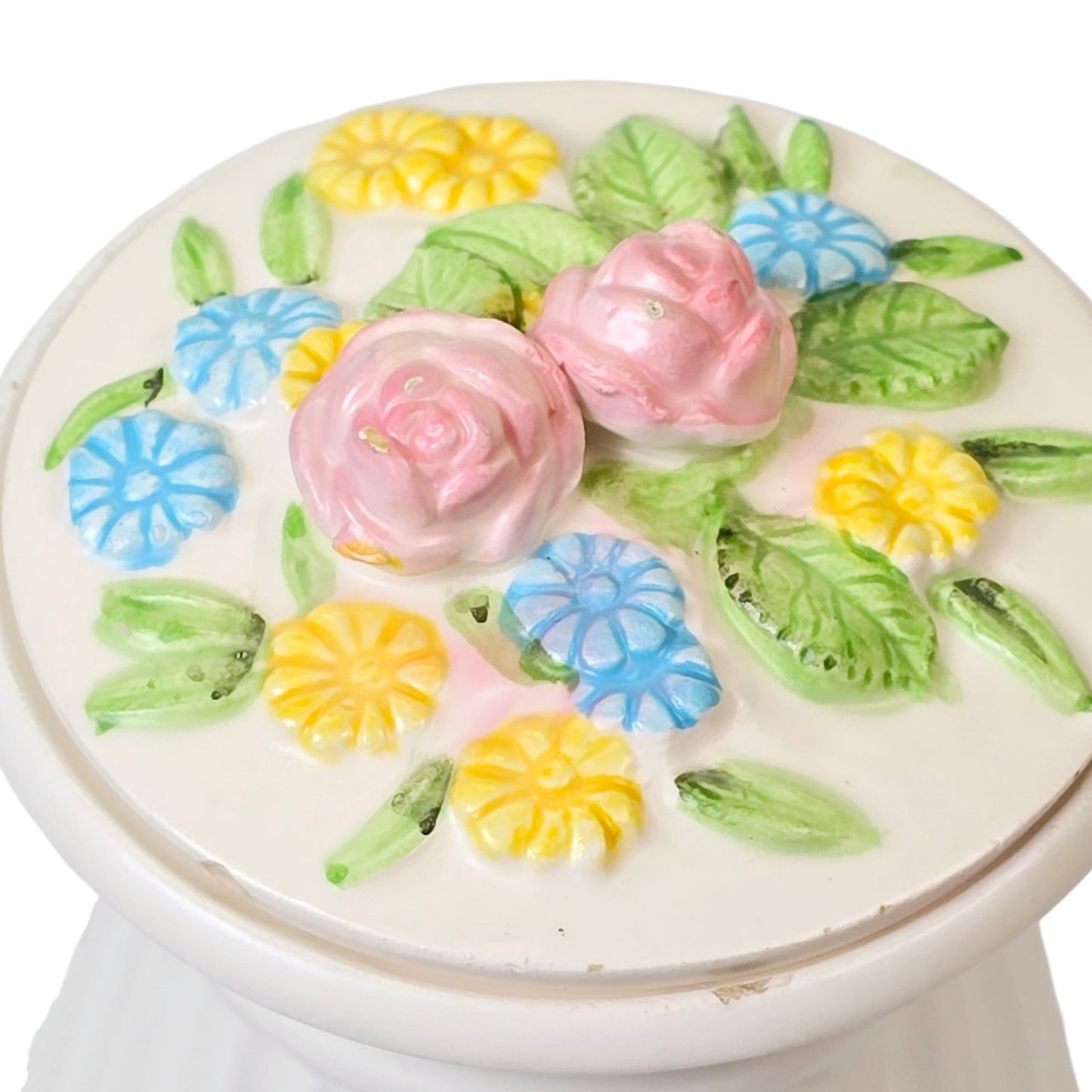 Vintage 1959 Holt Howard Spring Jar, Sugar Jar, Pink Yellow and Blue Flowers