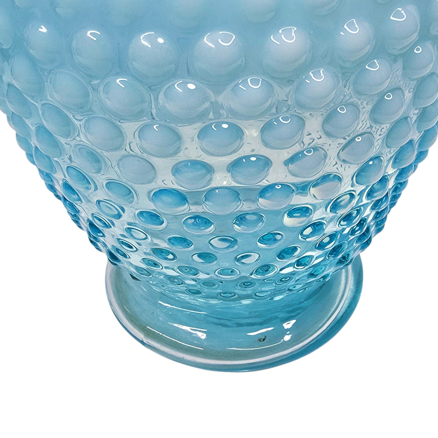 Fenton Aqua Blue Opalescent Hobnail Vase Uranium Reactive Ruffled Top Art Glass