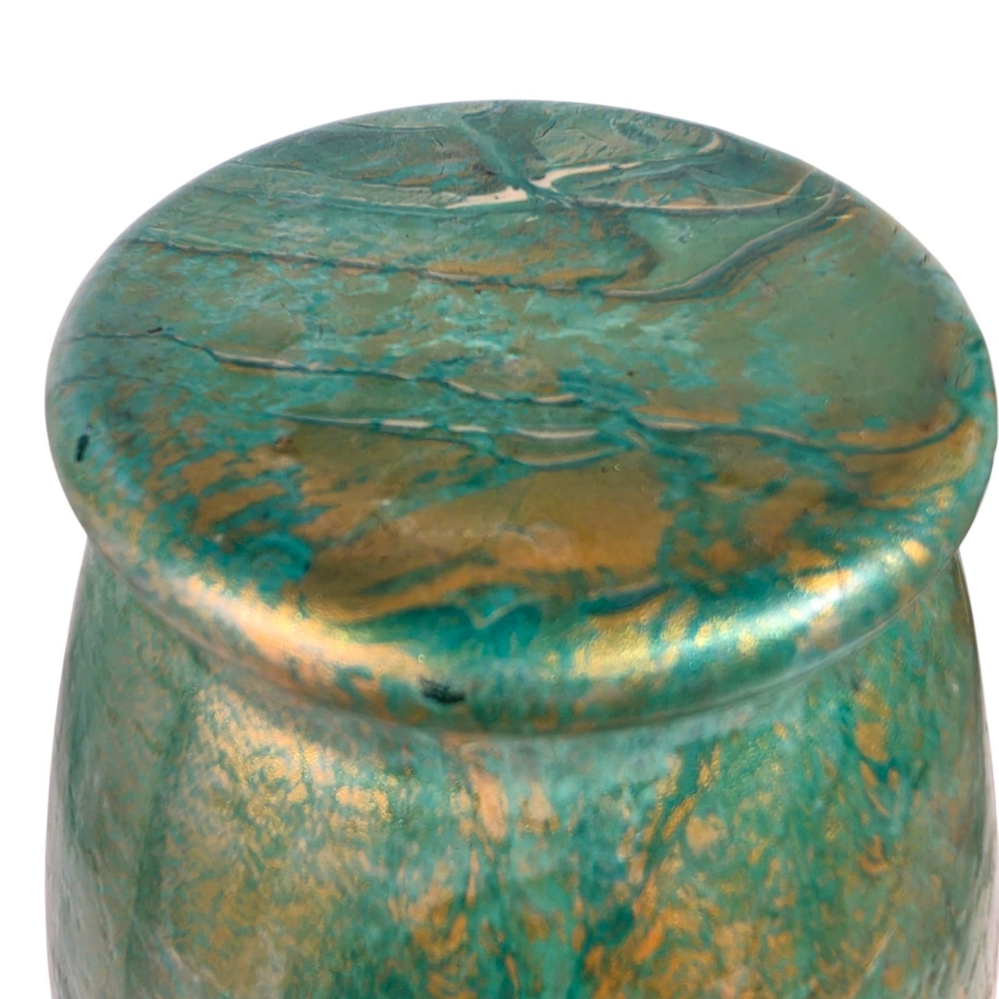 Fluid Art Glass Vase Green Gold Metallic Hand Painted Decorative Statement Piece