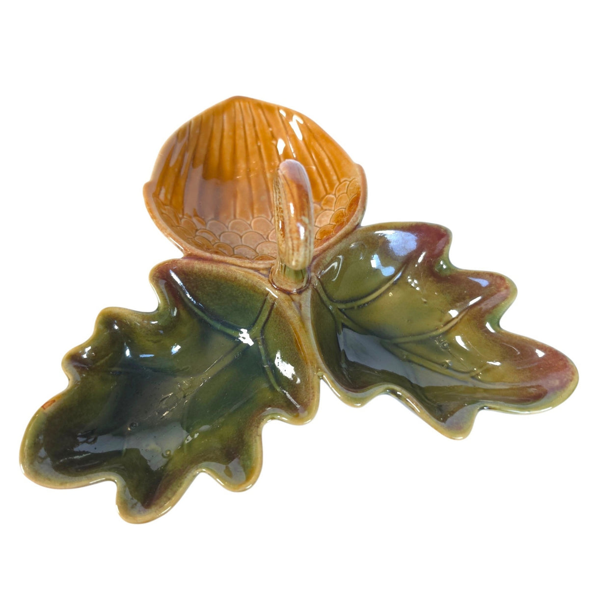 Ceramic Acorn Oak Leaf Divided Nut Candy Dish Fall Serving Tray