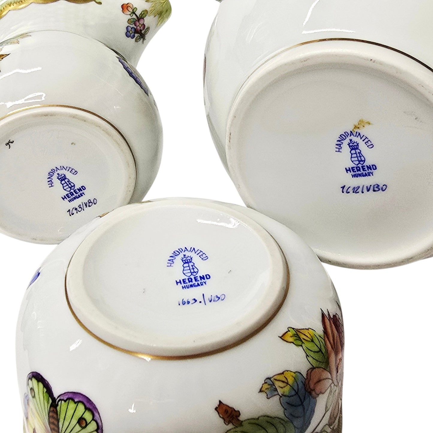 Herend Queen Victoria VBO 4-Pc Set - Pot, Tray, Creamer, Lidded Sugar - 24k Gold