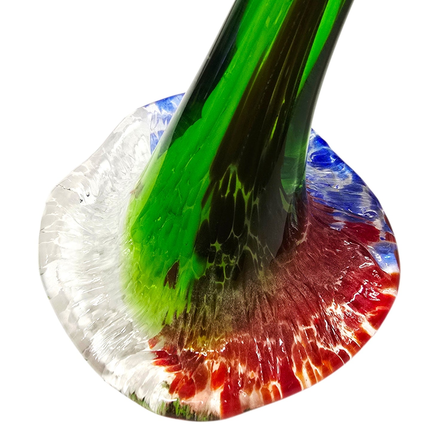 Vintage Hand Blown Art Glass Long Stem Flower 16" Red White Spatter Speckled