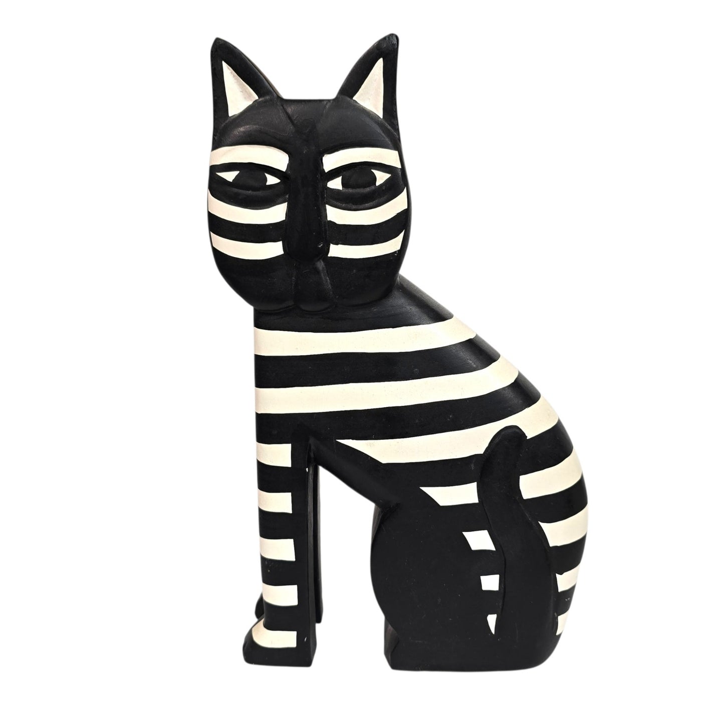 Vintage Hand-Painted Wooden Cat Figurine Tuxedo Folk Art Tall Hand Carved 9.75"