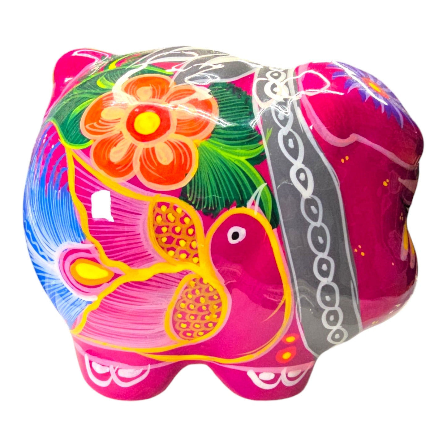 Mexican Pottery Hand-Painted Piggy Bank, Glows under Black Light