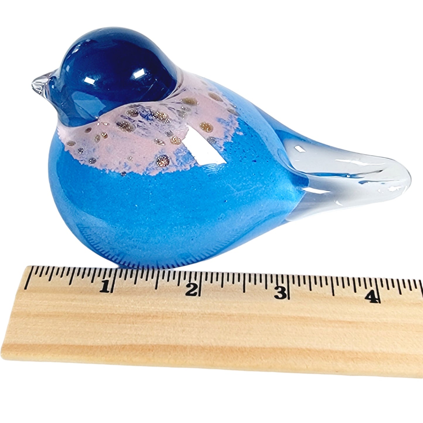 Beautiful Glass Bird Collectable Paperweight Pink & Blue, Hand-Blown Blue BIrd