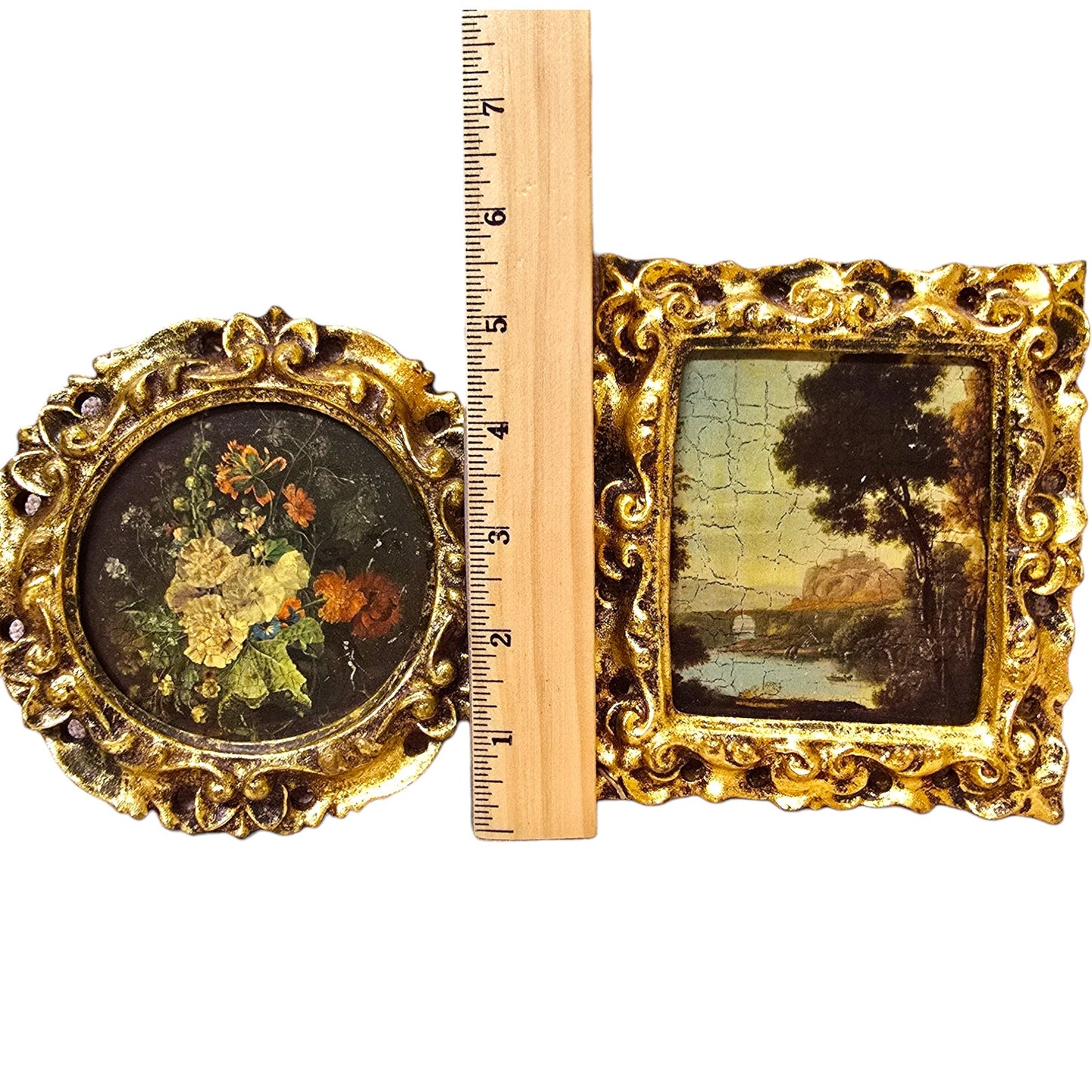 As IS Set of 3 Vtg Italian Ornate Framed Art Repro Gold Frame Boy w/ Dog, Bridge