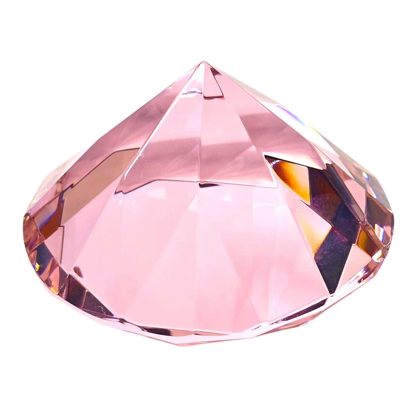 Pink Glass Diamond Paperweight Giant Jewel Faceted Crystal Cut Decorative 3"