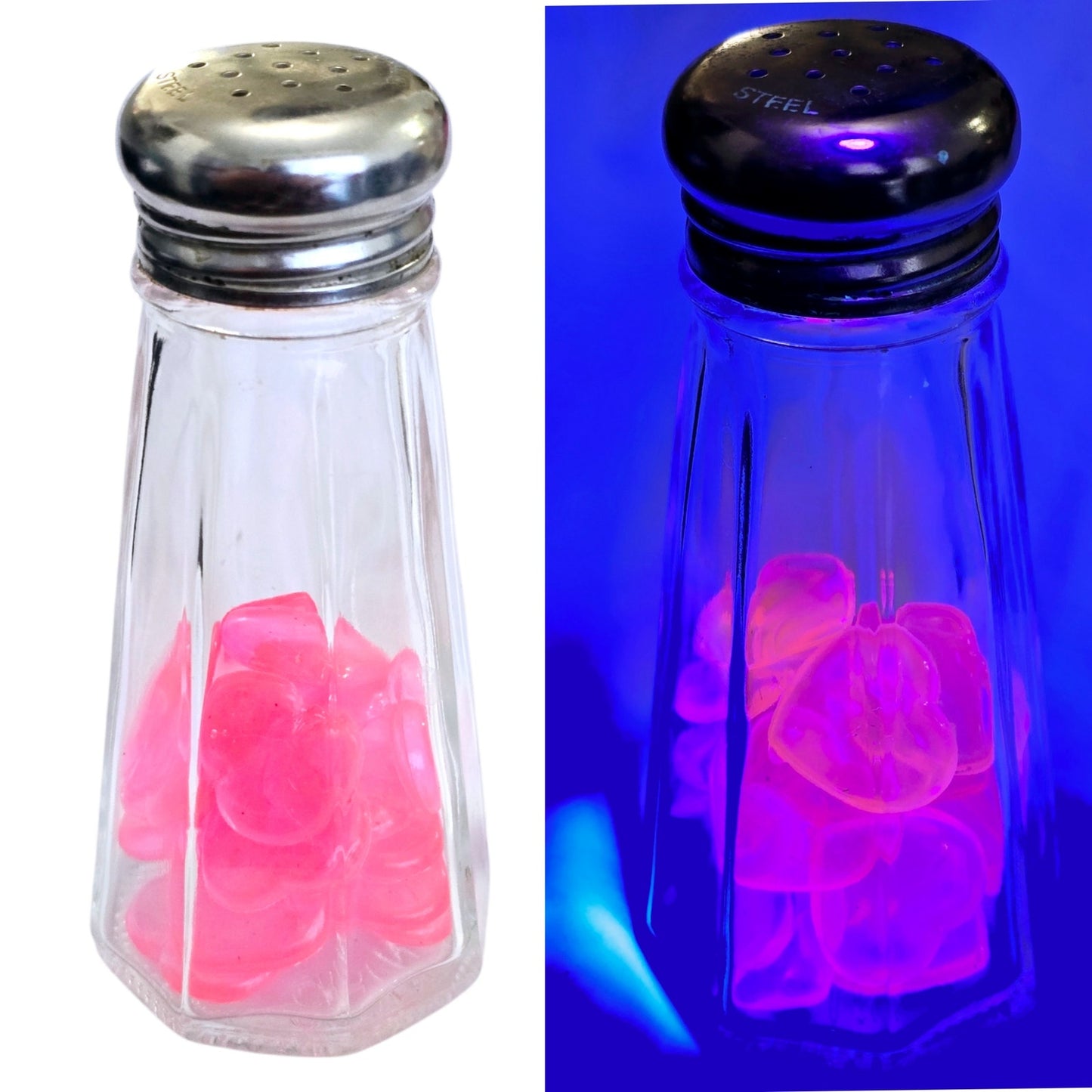 Diner Shaker with Pink Glow Beads LIVE-CRAFTED SHAKER + 3 PINS Join me LIVE to give Input, or Give me Creative Freedom! Love, Valentines