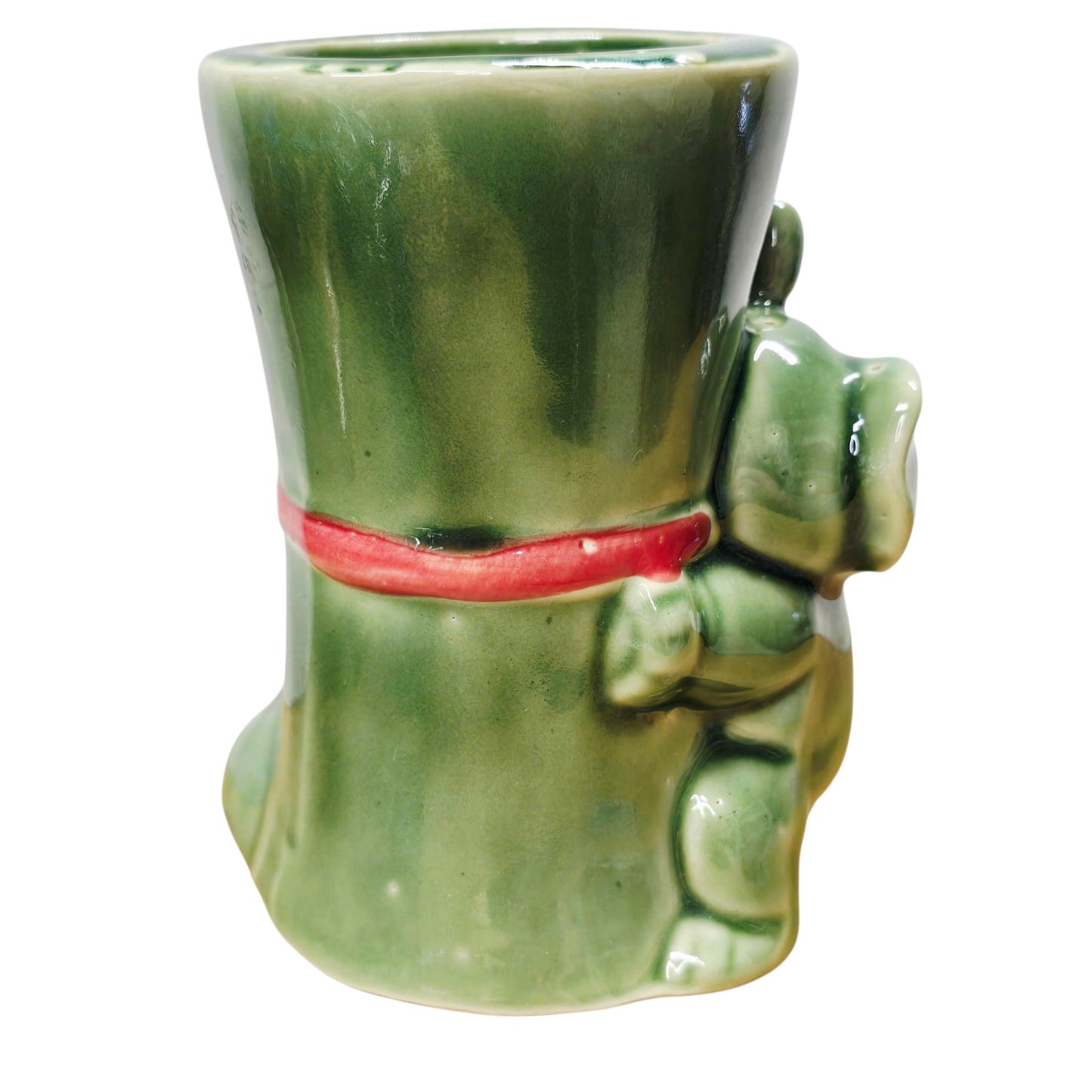 Vintage Green Elephant Ceramic Planter Rolled Scroll Design with Red Bow 5"