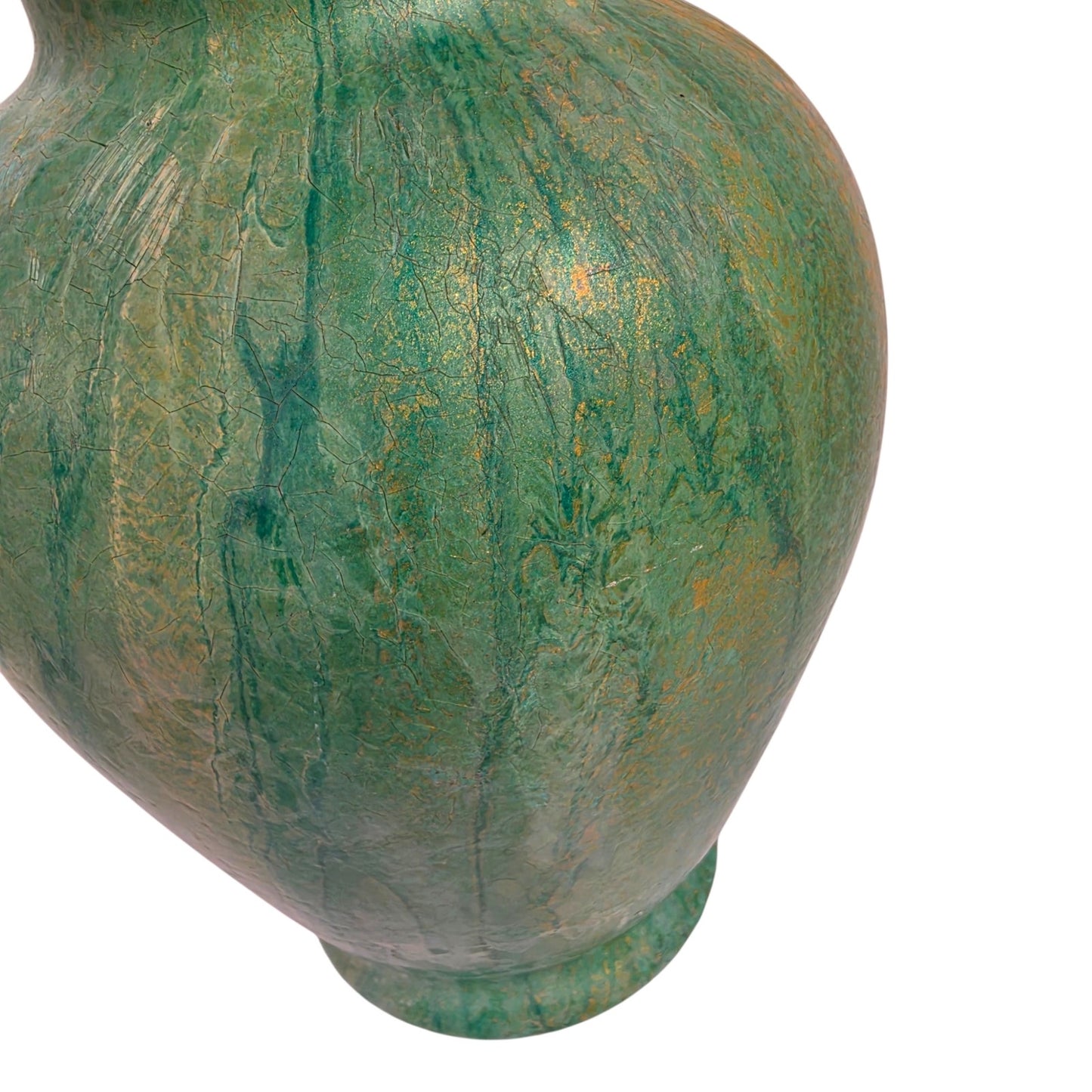 Fluid Art Glass Vase Green Gold Metallic Hand Painted Decorative Statement Piece