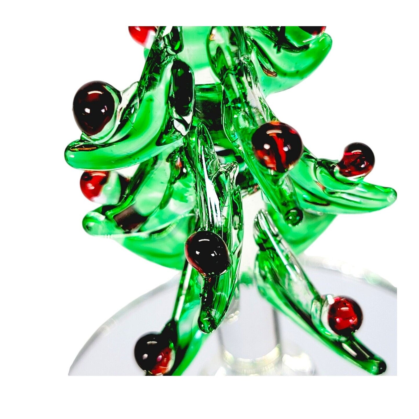 Vintage Spun Art Glass Christmas Tree with Mirror Base, Berries & Star, 3.25" H