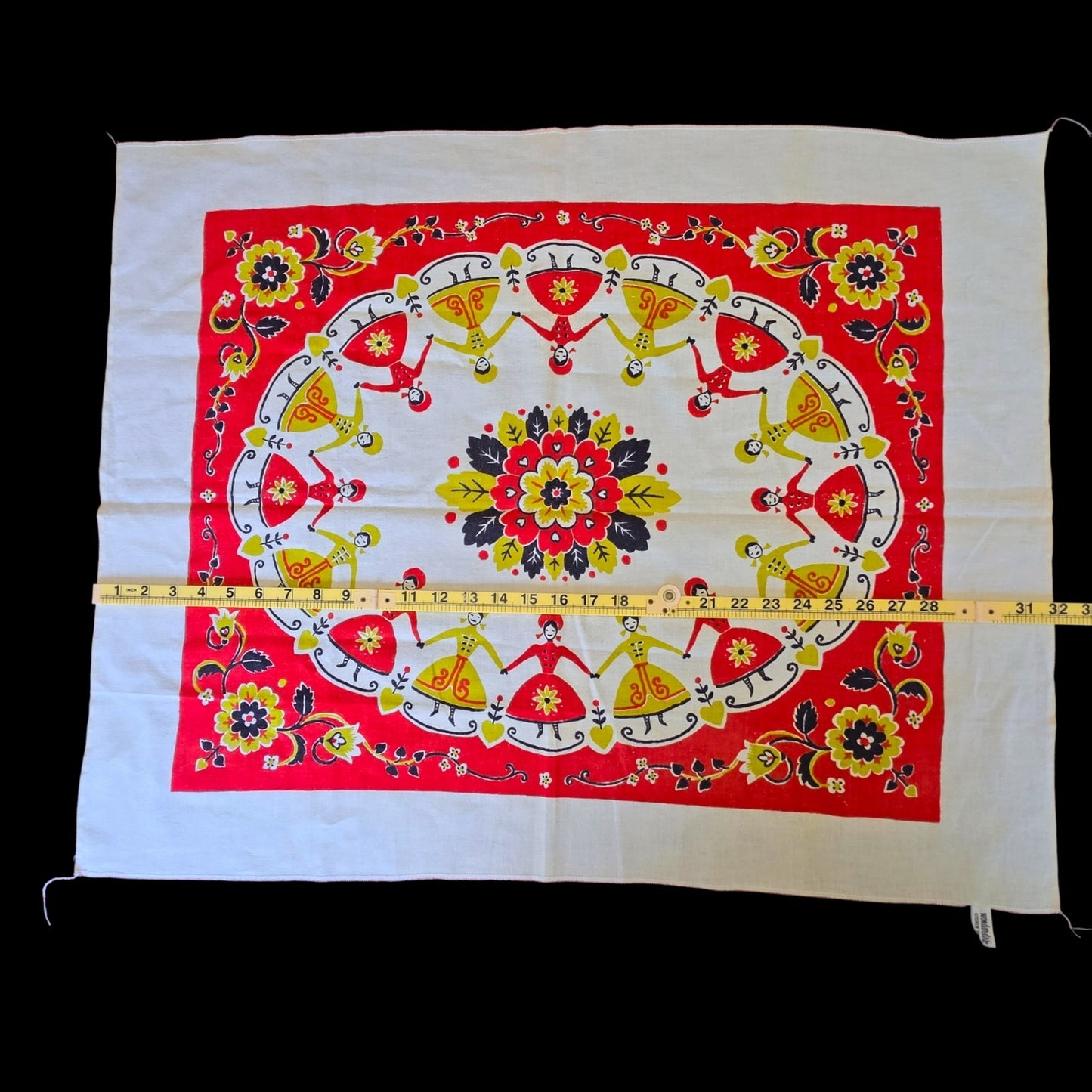 Startex Wonder-Dri Kitchen Towel Vintage Folk Art Dancers Floral Red White