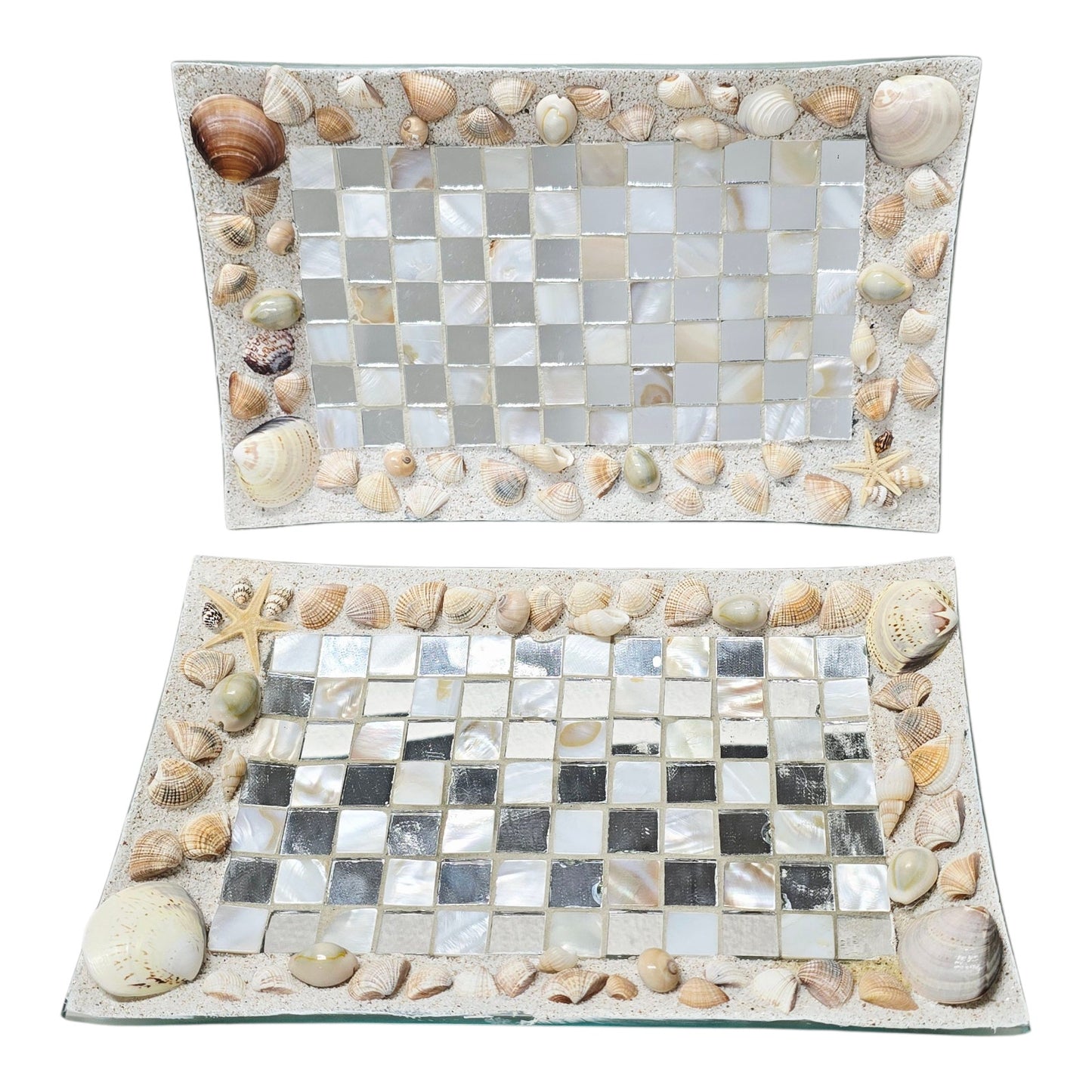Pier 1 Imports Shell Mosaic Glass Trays Seaside Decor Rectangular Coastal Decor