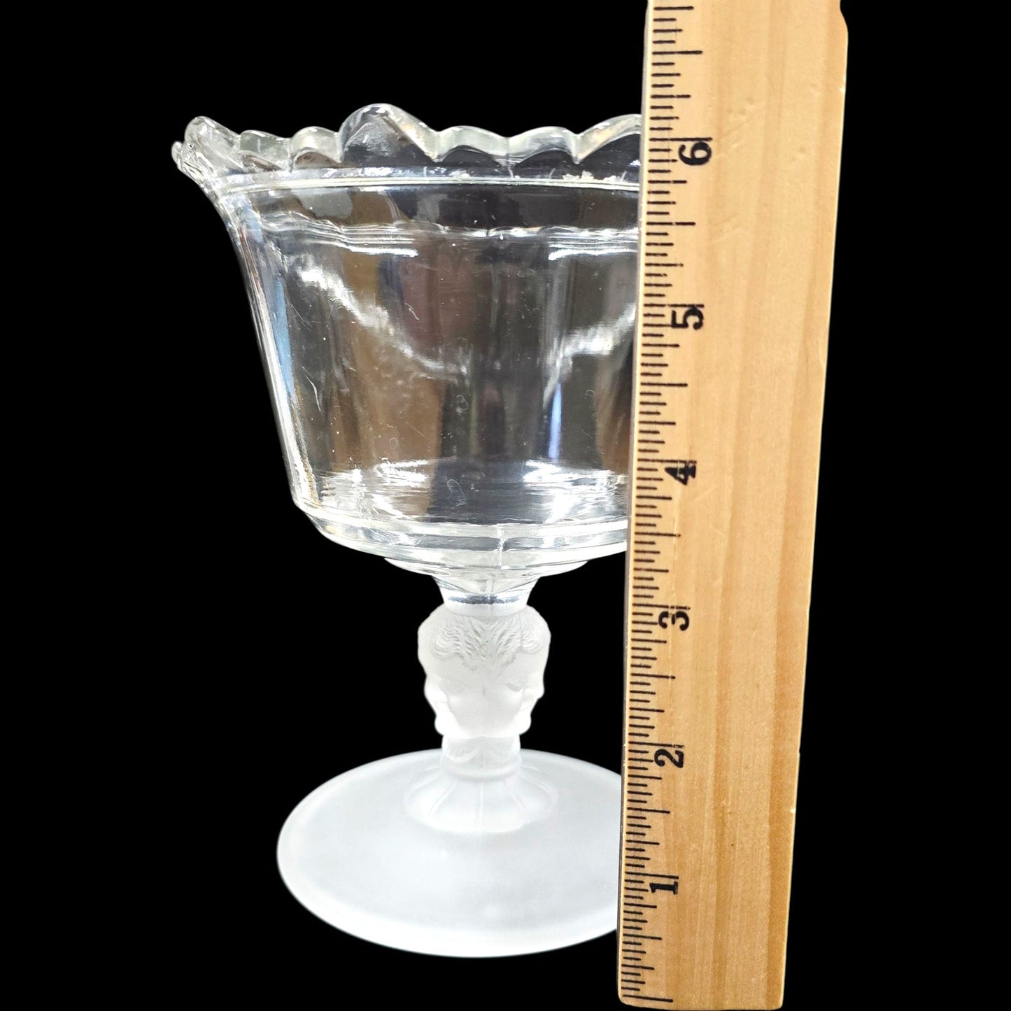"Three Faces" pattern Frosted Glass Pedestal Compote late 1800's Early 1900's