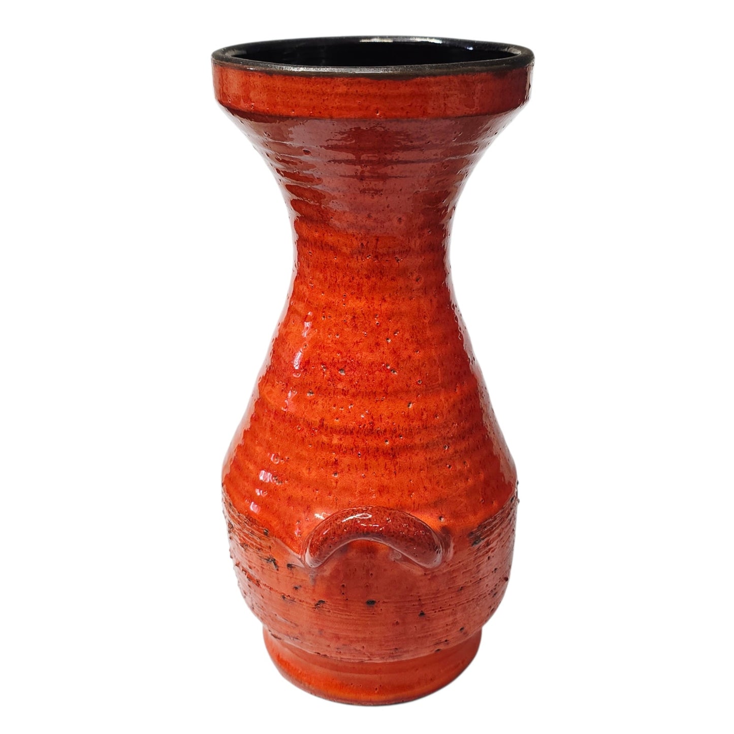Vintage MCM Red Fat Lava Glaze Studio Pottery Vase Double Handle 9.25"