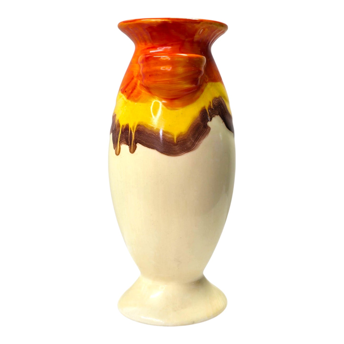 Vtg Czechoslovakia Pottery Vase Orange Yellow Brown Drip Glaze Ceramic 6"