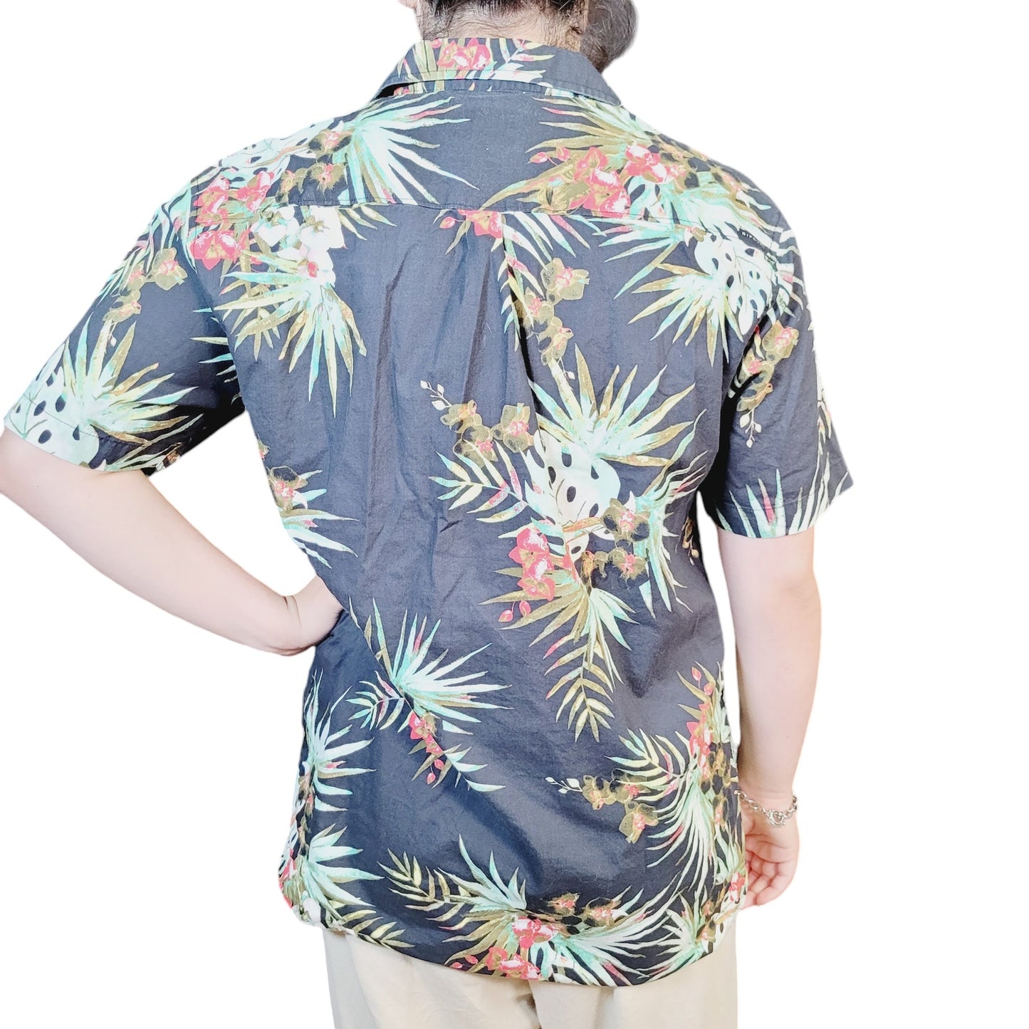 Rip Curl Black Hawaiian Floral Short Sleeve Button-Up Shirt, Size M