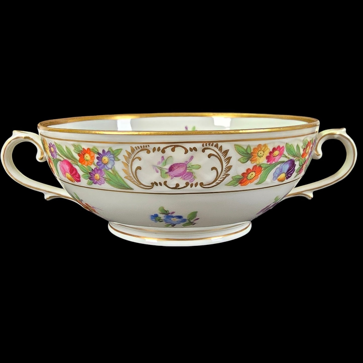 Schumann Bavaria Dresden Floral Double-Handle Bowl, Germany, 6.5" W