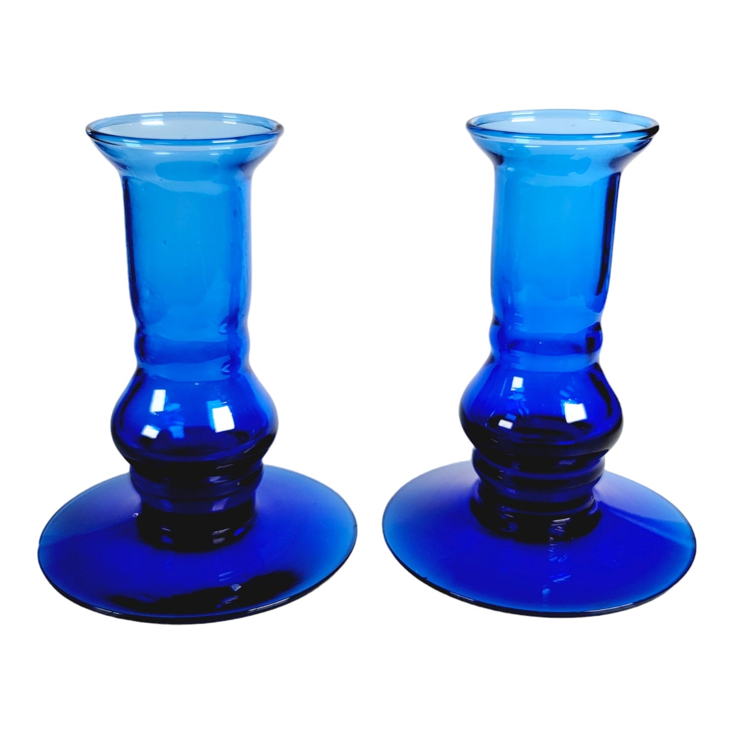 Pair of 2 Vintage Cobalt Blue Glass Candlestick Holders