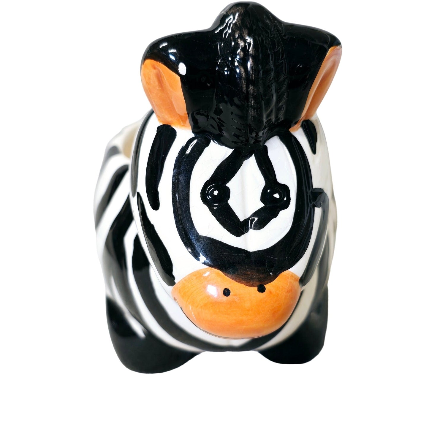 Fun Whimsical Ceramic Zebra Planter, Crazed