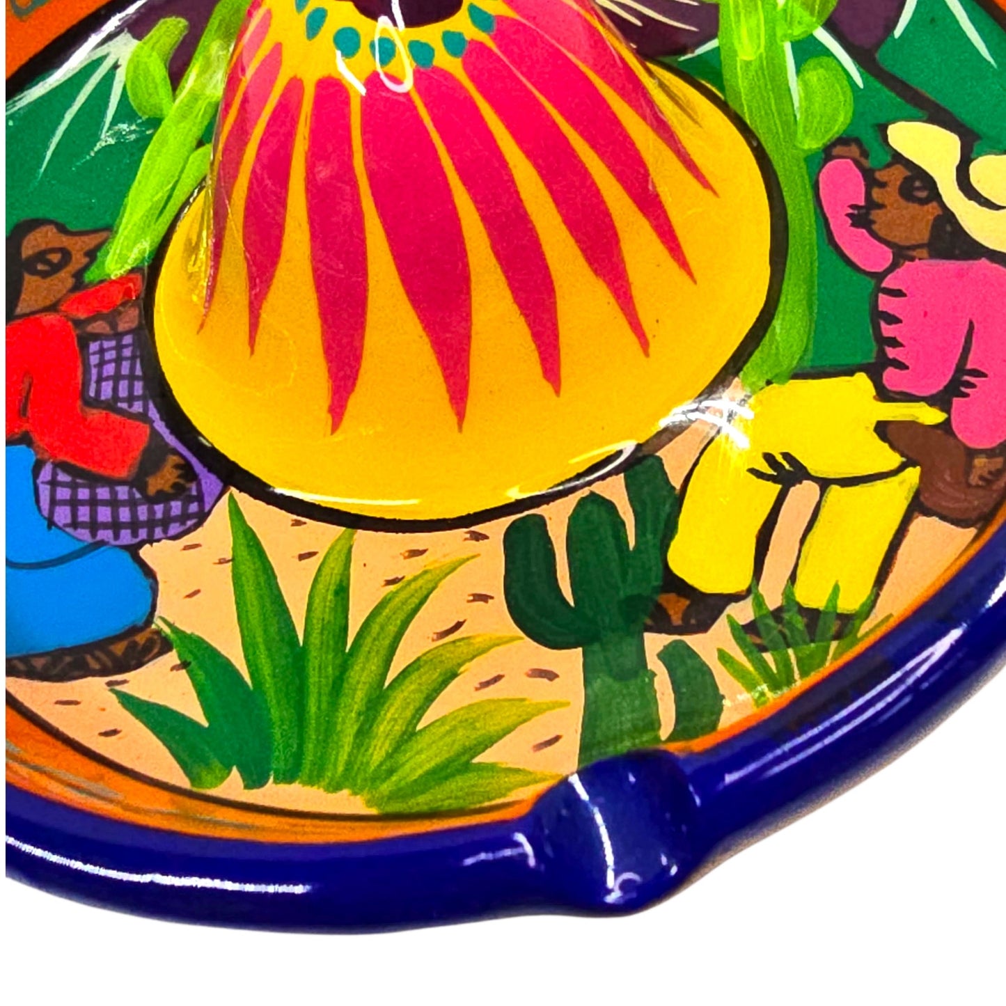 Vtg Mexican Folk Art Sombrero Ashtray Pottery Hand Painted Signed