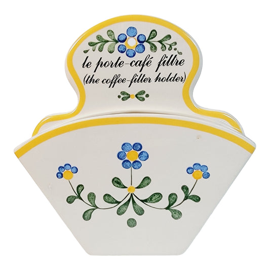 Coffee Filter Holder Wall Pocket Blue and Yellow, Marsten Mandrajji French Writing, Made in Portugal