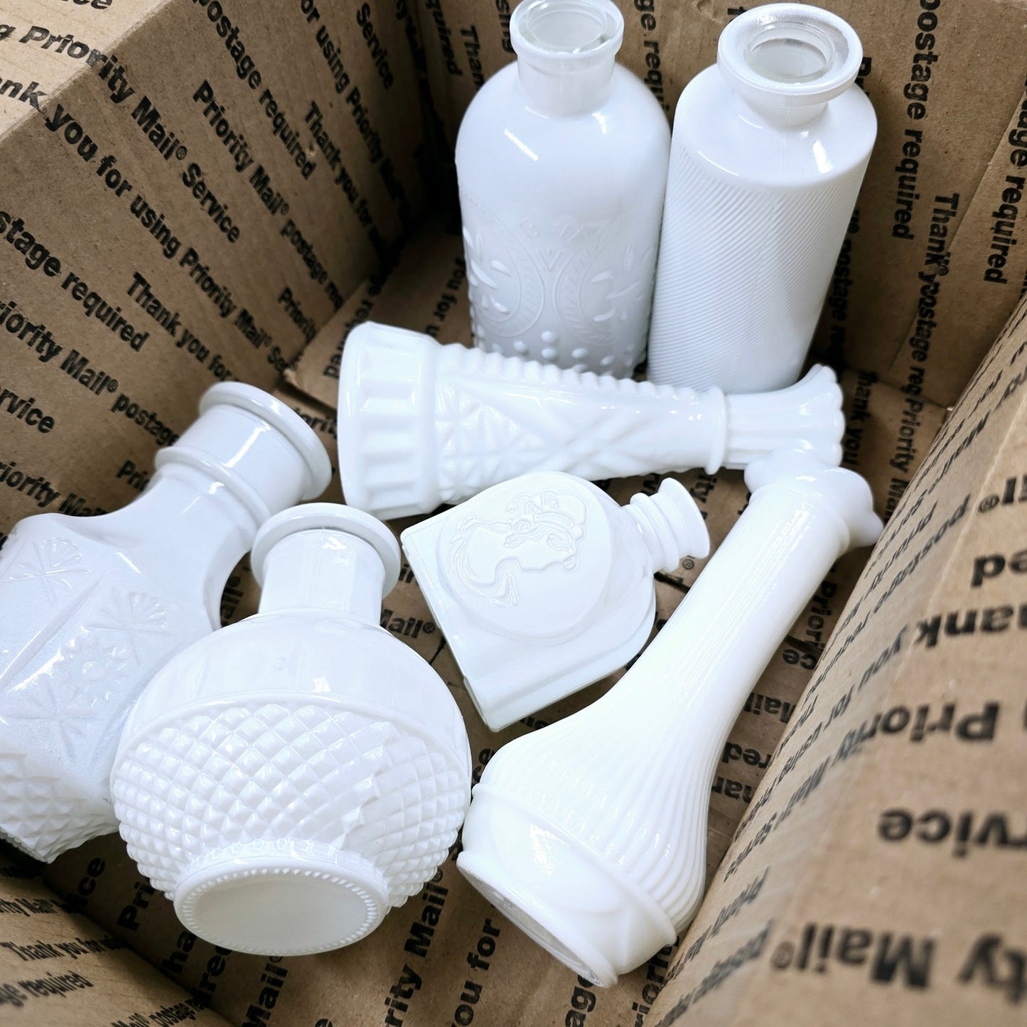 WHITE MILK GLASS LOT - MEDIUM FLAT RATE HEAVY BOX LOT