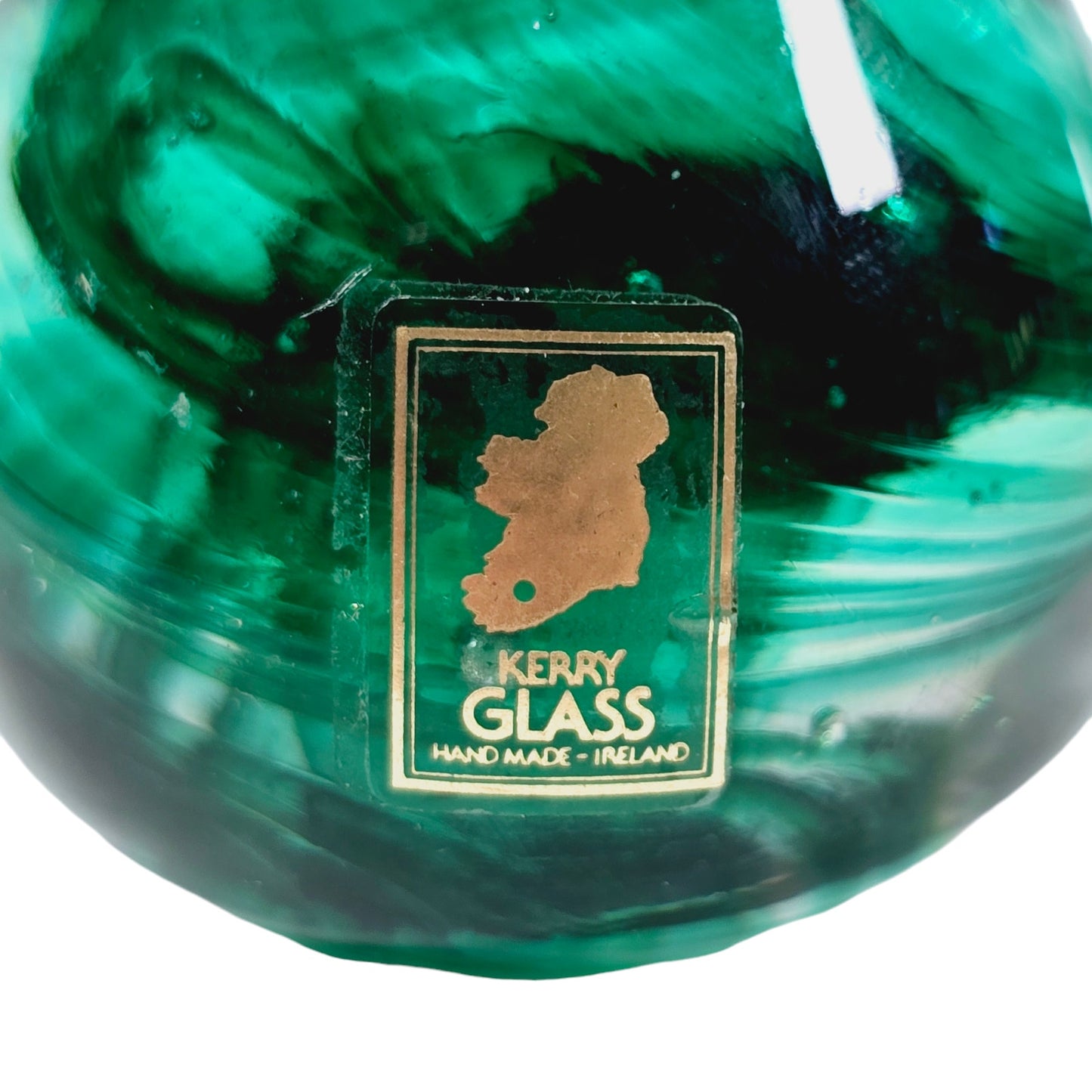 Vintage Kerry Glass Hand-Made Ireland Green Glass Pear Paperweight, Hand-blown Irish Glass, 3.25" H