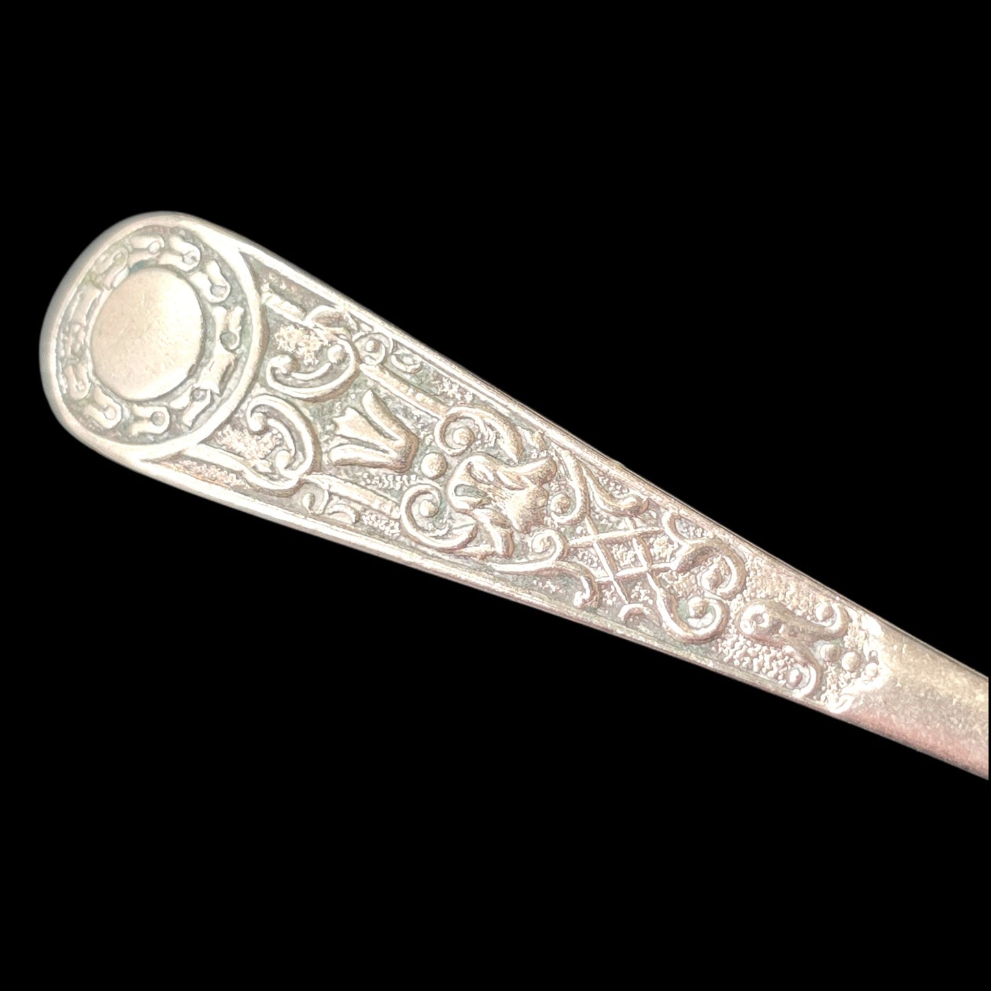 Vintage Heisey Crystolite Mustart Pot Glass Open Salt Sugar Ornate Floral Spoon