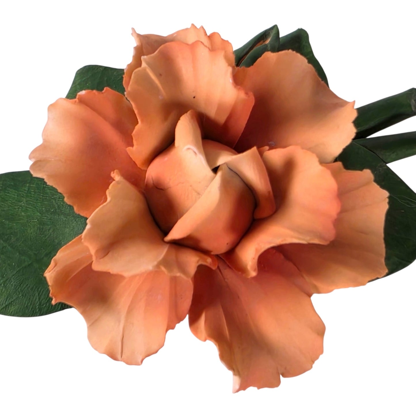 Vintage Nuova Capodimonte Italy Porcelain Rose Peach Flower Figurine
