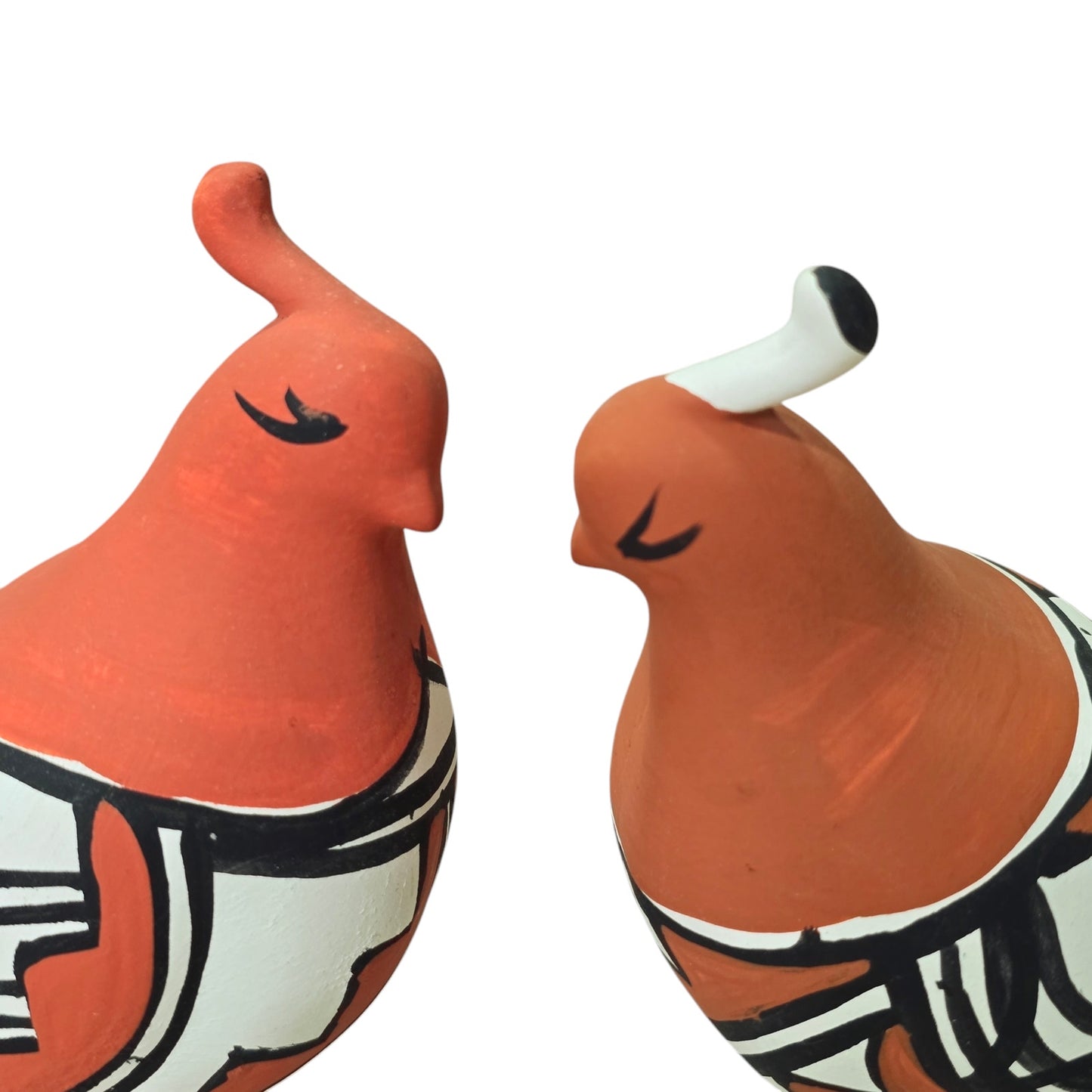 Set of 2 Signed Isleta Pueblo Quail Birds, Handmade Mexican Pottery