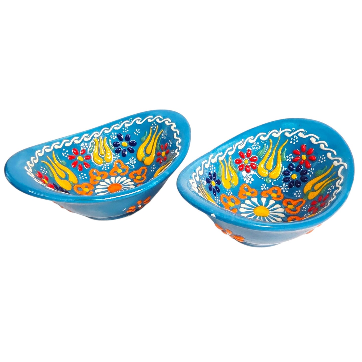 Hand-Painted Blue Floral Ceramic Trinket Dishes (Set of 2)