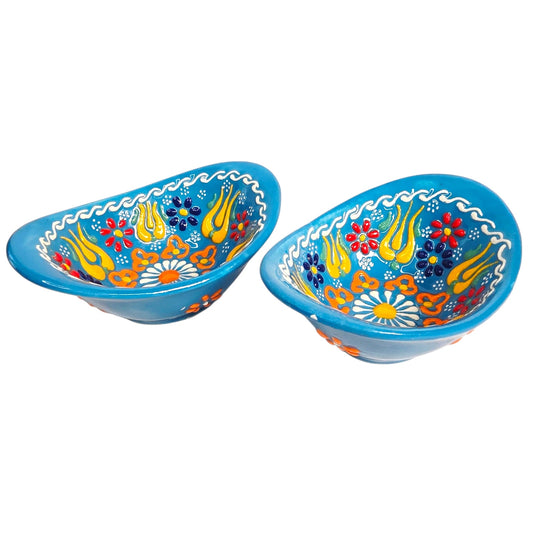 Hand-Painted Blue Floral Ceramic Trinket Dishes (Set of 2)