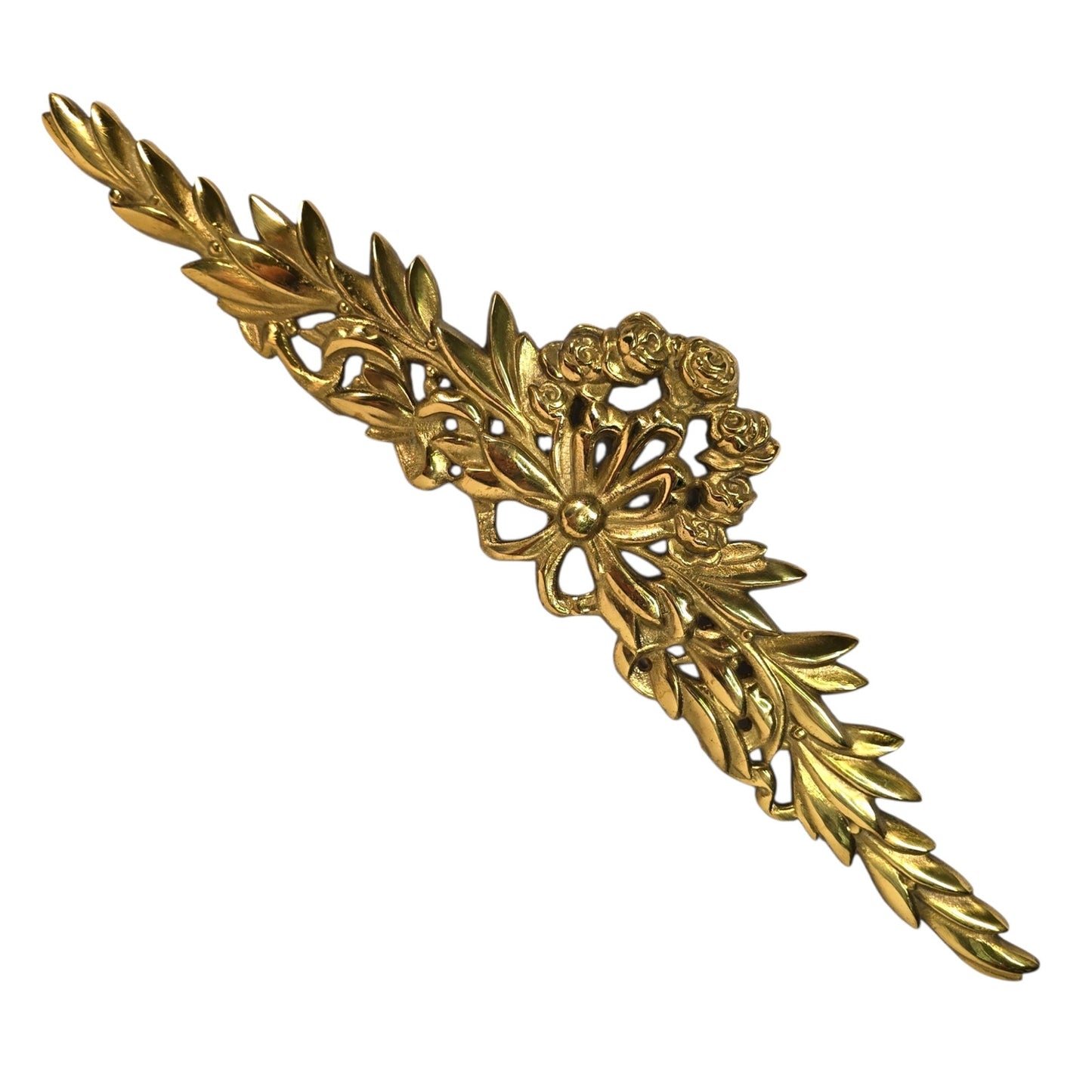 Vtg Brass Furniture Embellishment Applique Wall Plaque Floral Swag Pediment 15"