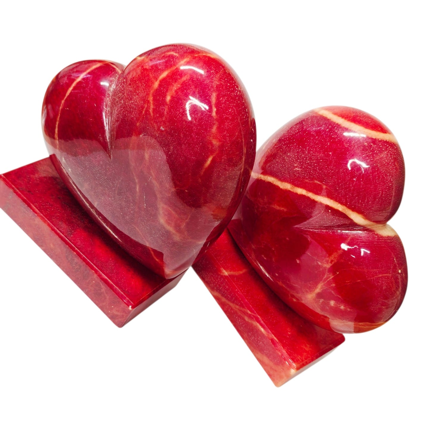Vtg Ducceschi Italian Alabaster Red Heart Bookends Mid Century MCM Italy 8 lbs