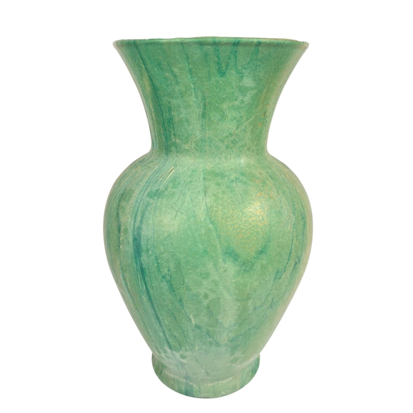 Fluid Art Glass Vase Green Gold Metallic Hand Painted Decorative Statement Piece