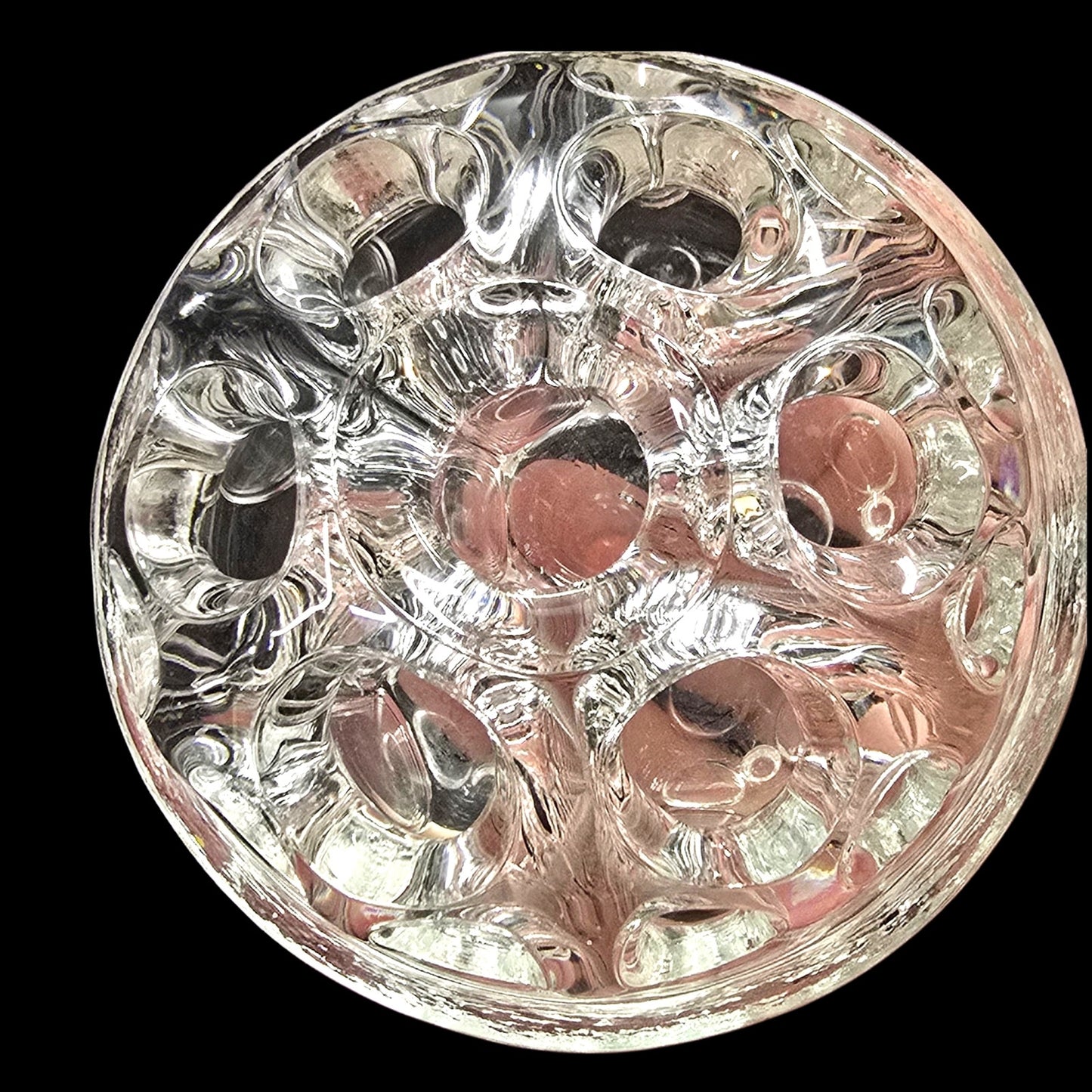 Vtg Made in France Glass Flower Frog Clear Crystal Bowl, 7-Hole Floral Arranger