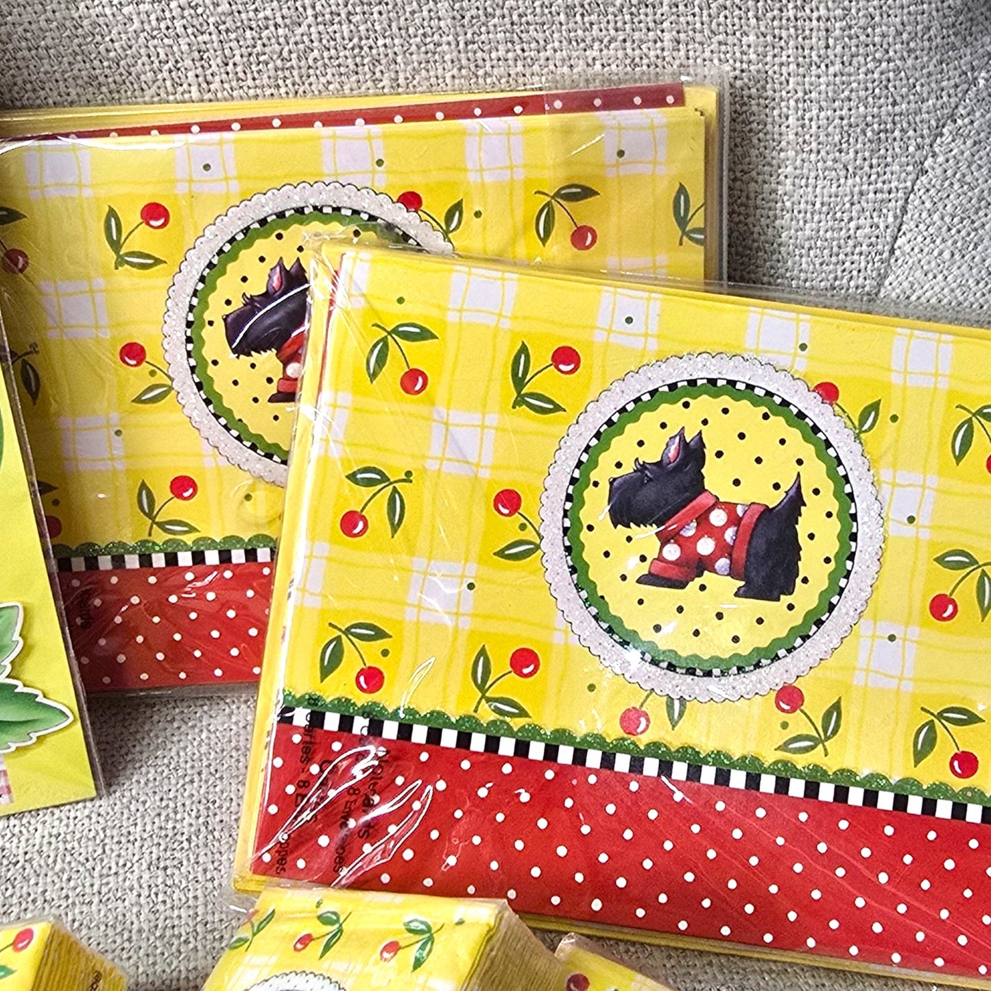 Mary Englebreit Scottie Dog / ScottishTerrier Dog LOT Yellow Cherries
