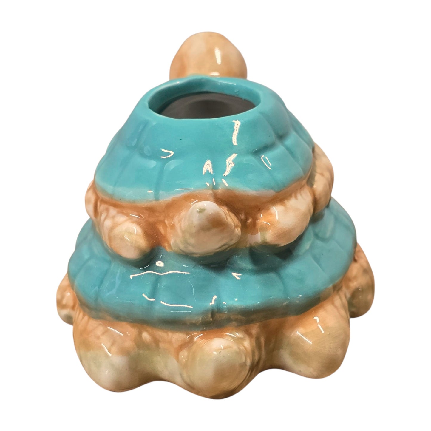 Stacked Ceramic Turtles Candle Holder Double Tortoise Shell Figurine Decor Blue