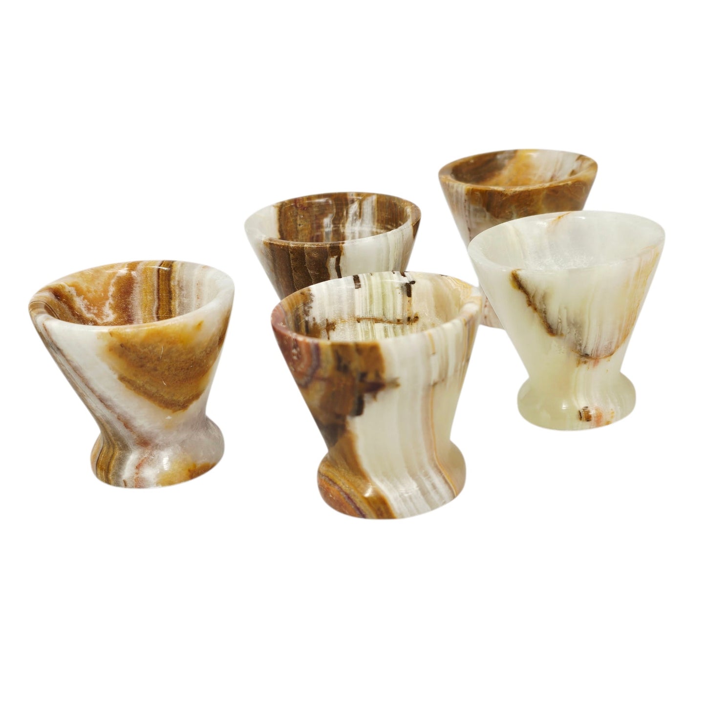 5 Vtg Onyx Stone Egg Cups Shot Glasses Hand Carved Marble Spring Brunch Barware