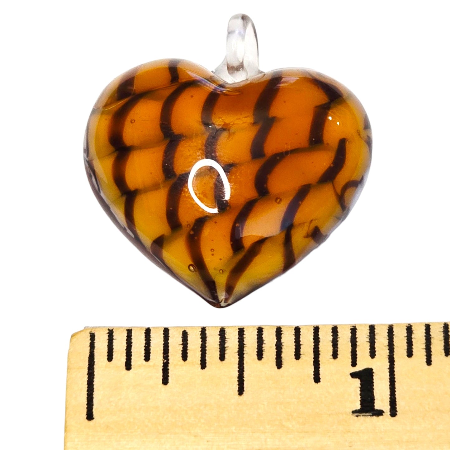 Vintage Venetian Art Glass Heart Pendant Tiger Stripe Puffy Heart