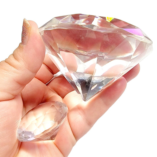 Set of 2 Faceted Diamond-Shaped Crystal Paperweights, Large and Small