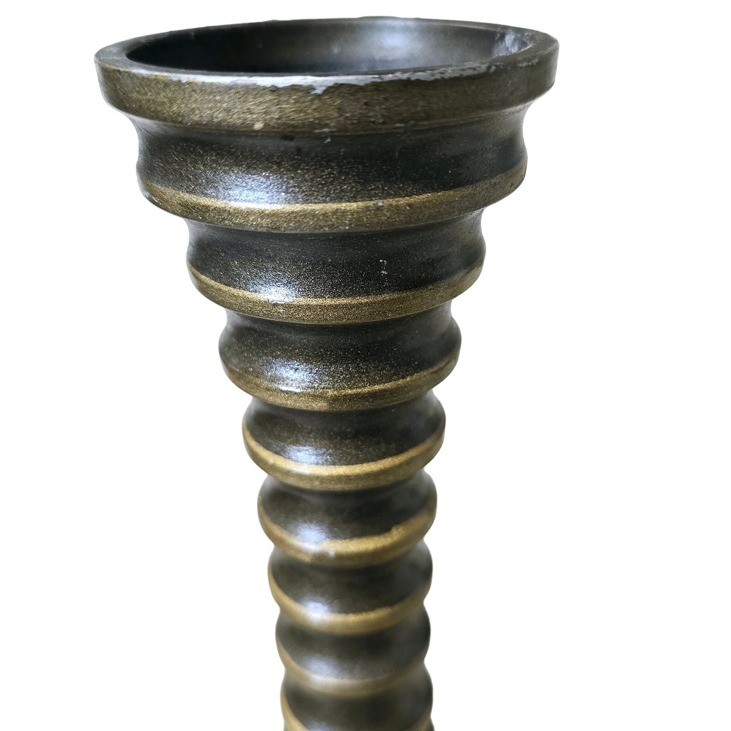 Tall Bobbin-Style Metal Candlestick Holder 12.75"