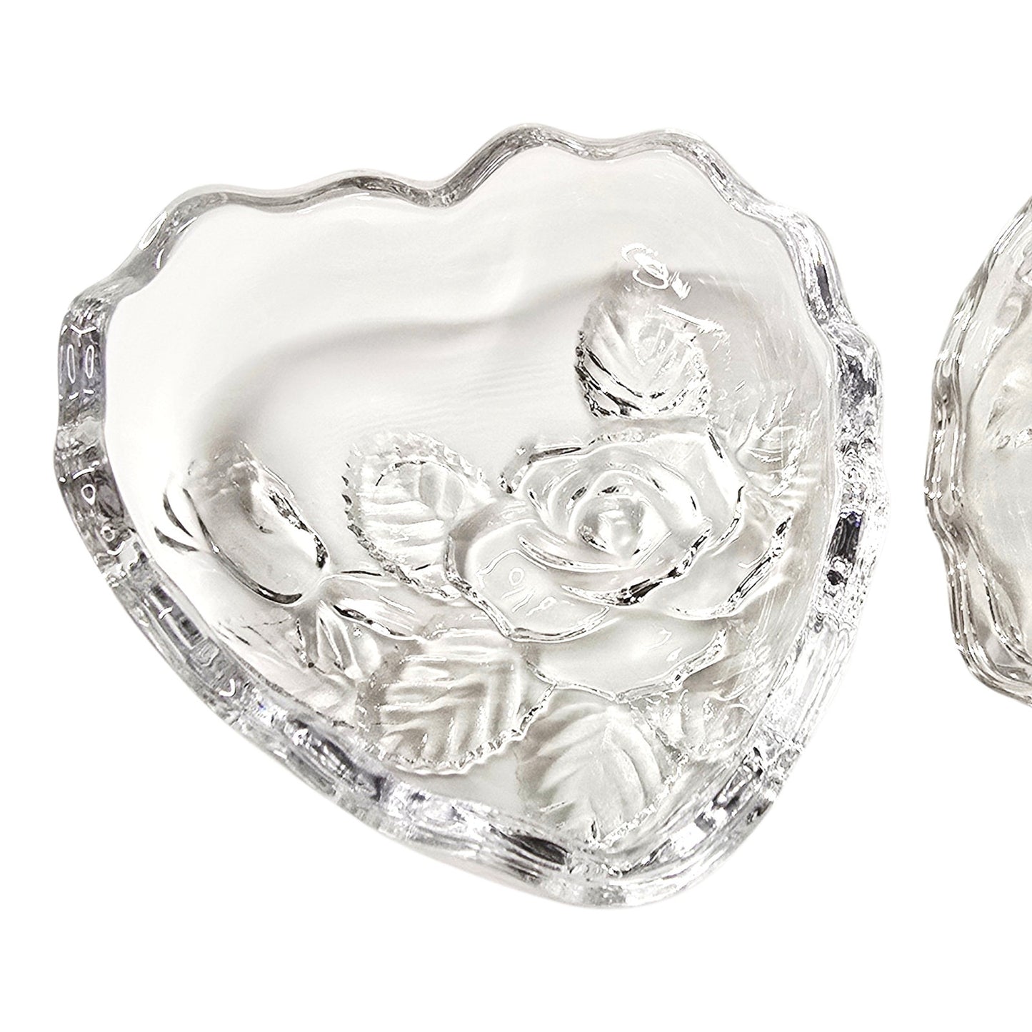 Hand-Painted Vintage Glass Heart Trinket Box | Frosted Embossed Rose Valentine's